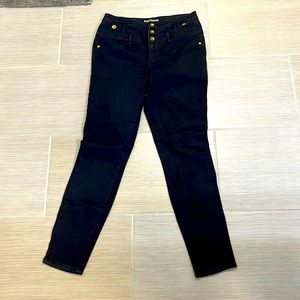 Size 10 black super high starchy jeans with gold buttons
